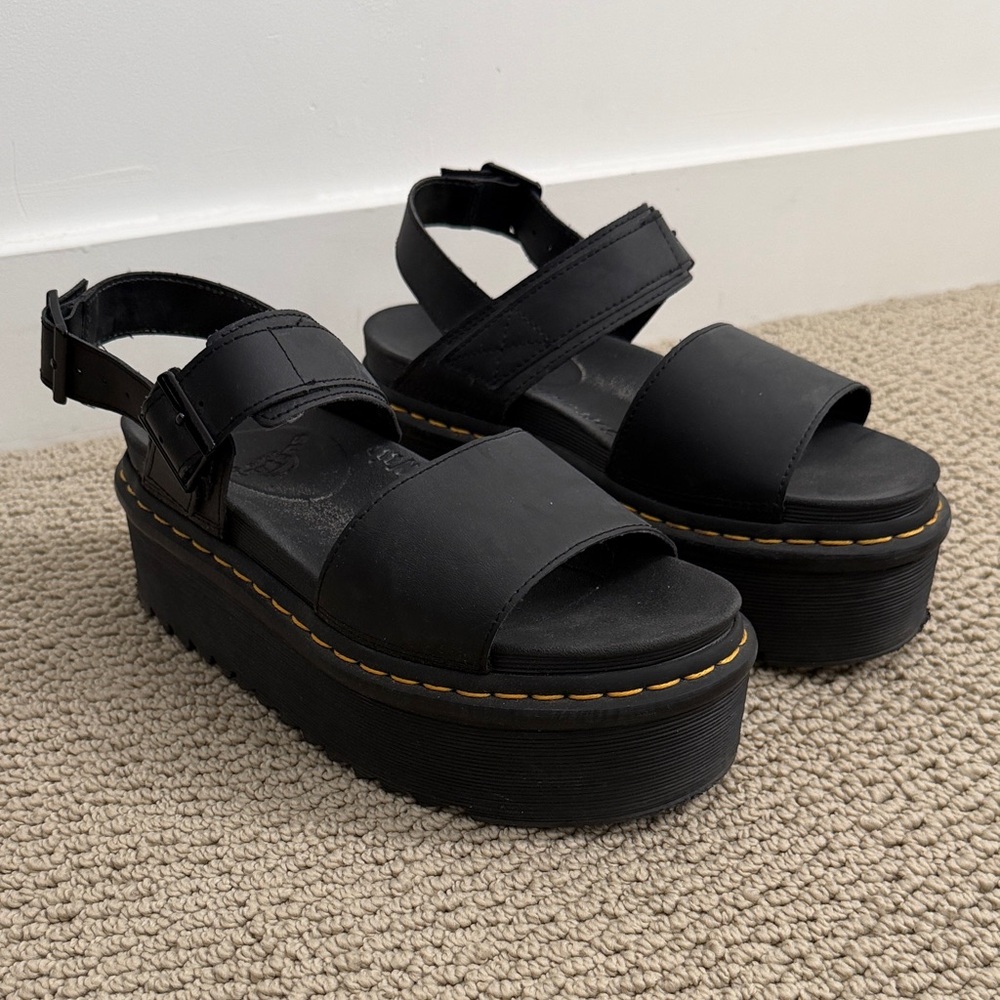 Women's Dr Martens Black Platform Voss Sandals with Stitch Detail